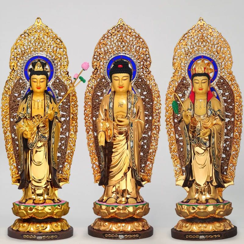 Western Three Sacred Buddha Copper Statues (Set of 3).