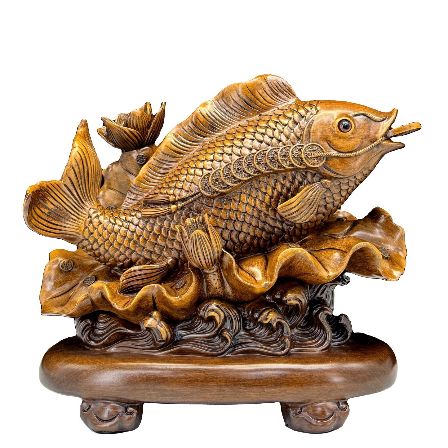 Golden Prosperity Koi Carving