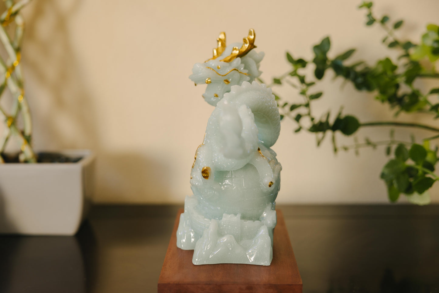 Blue Jade Dragon Statue