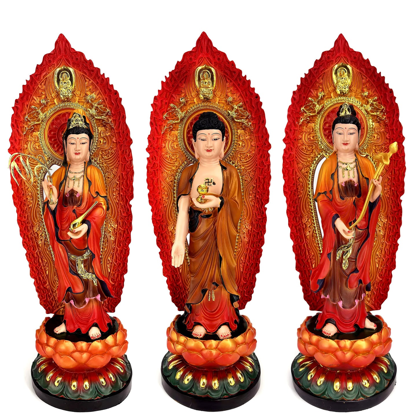 Western Three Sacred Buddha Resin Painted Statues (Set of 3)