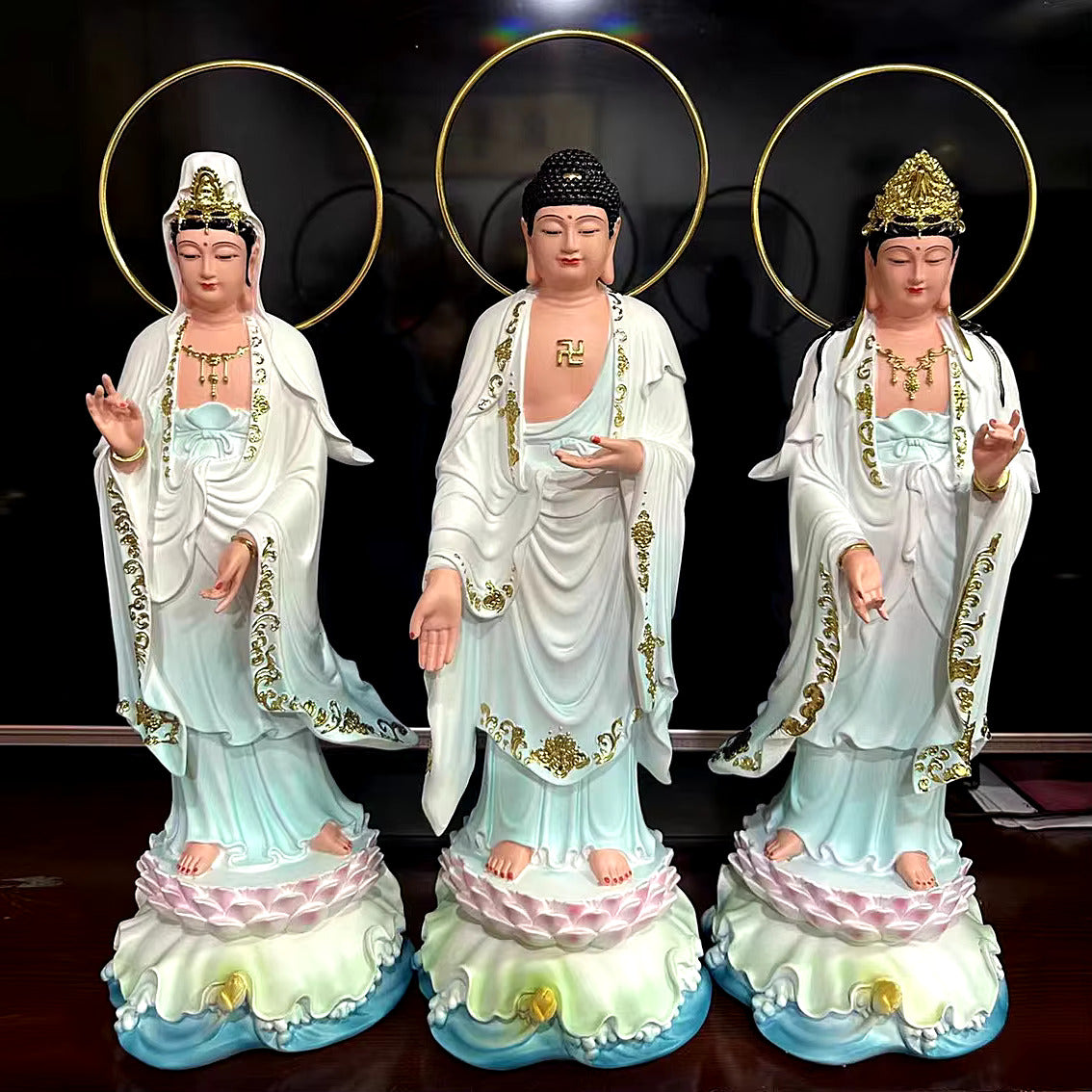 Western Three Sacred Buddha Resin Statues (Set Of 3)