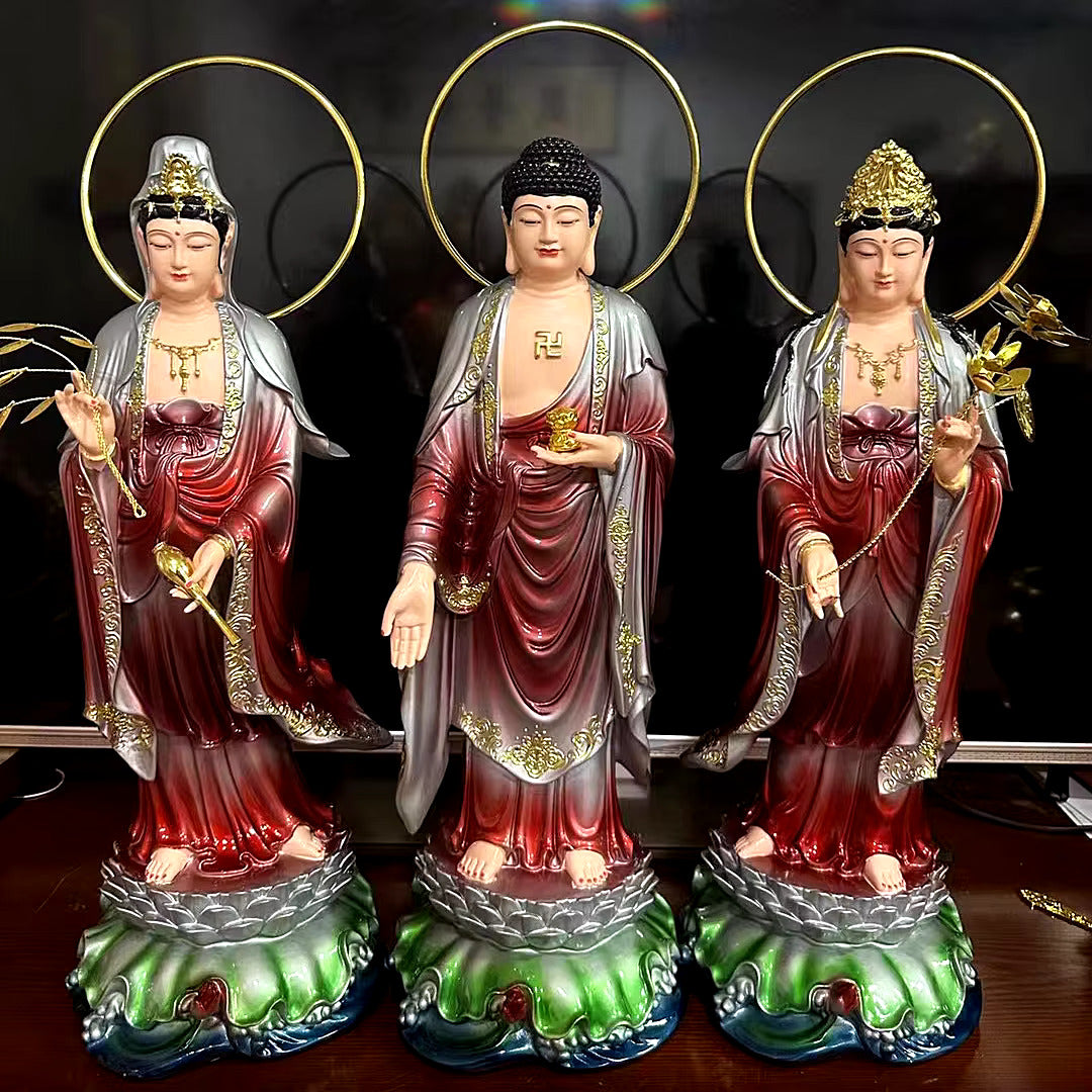 Western Three Sacred Buddha Resin Statues (Set Of 3)
