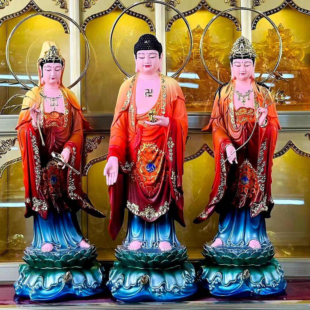 Western Three Sacred Buddha Resin Statues (Set Of 3)