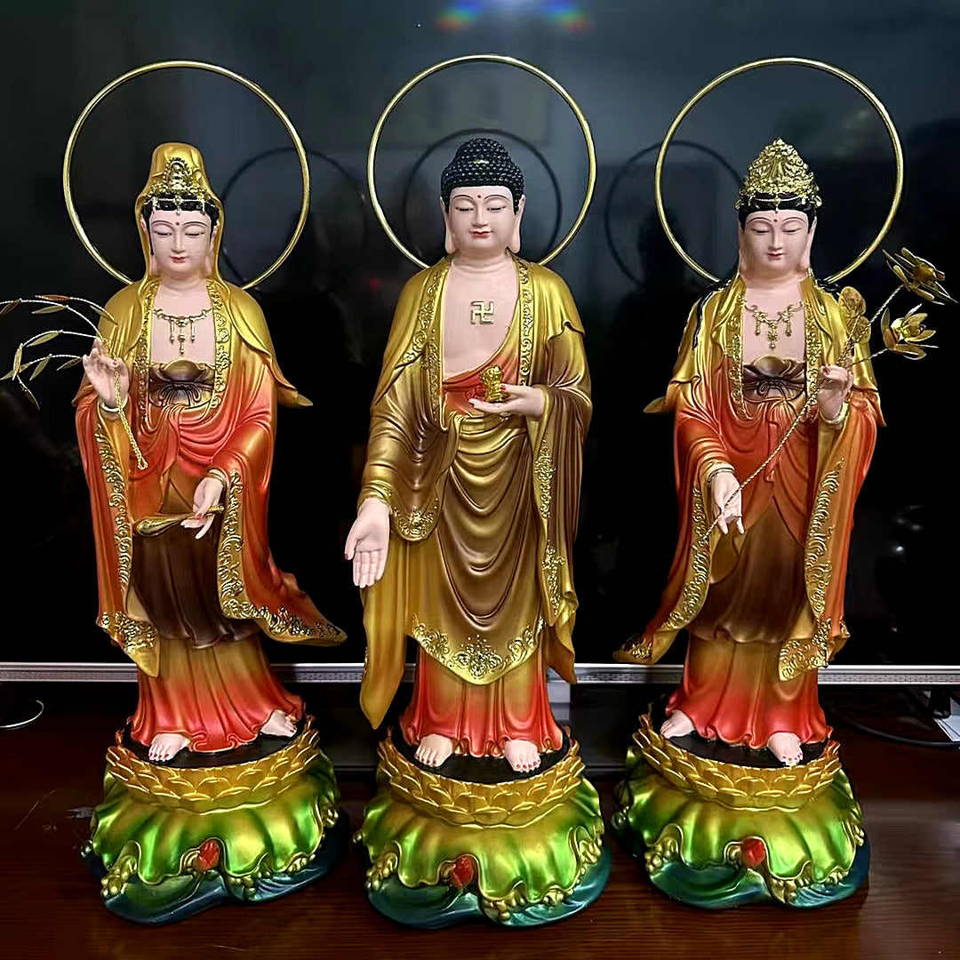 Western Three Sacred Buddha Resin Statues (Set Of 3)