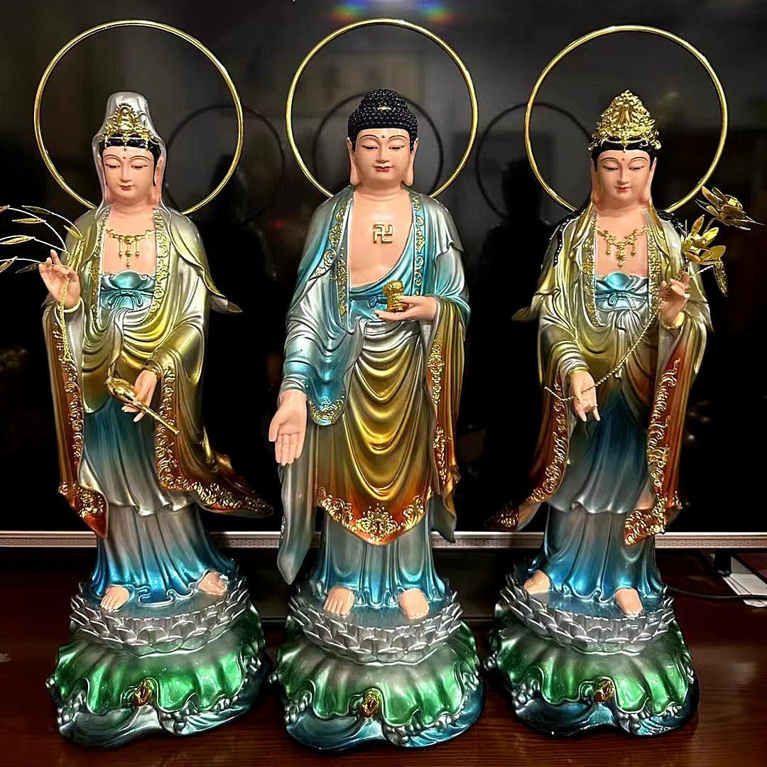 Western Three Sacred Buddha Resin Statues (Set Of 3)