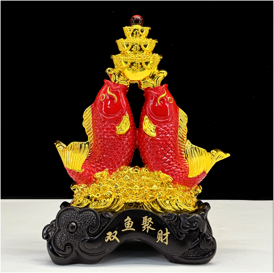 Golden Double Fish Wealth Statue