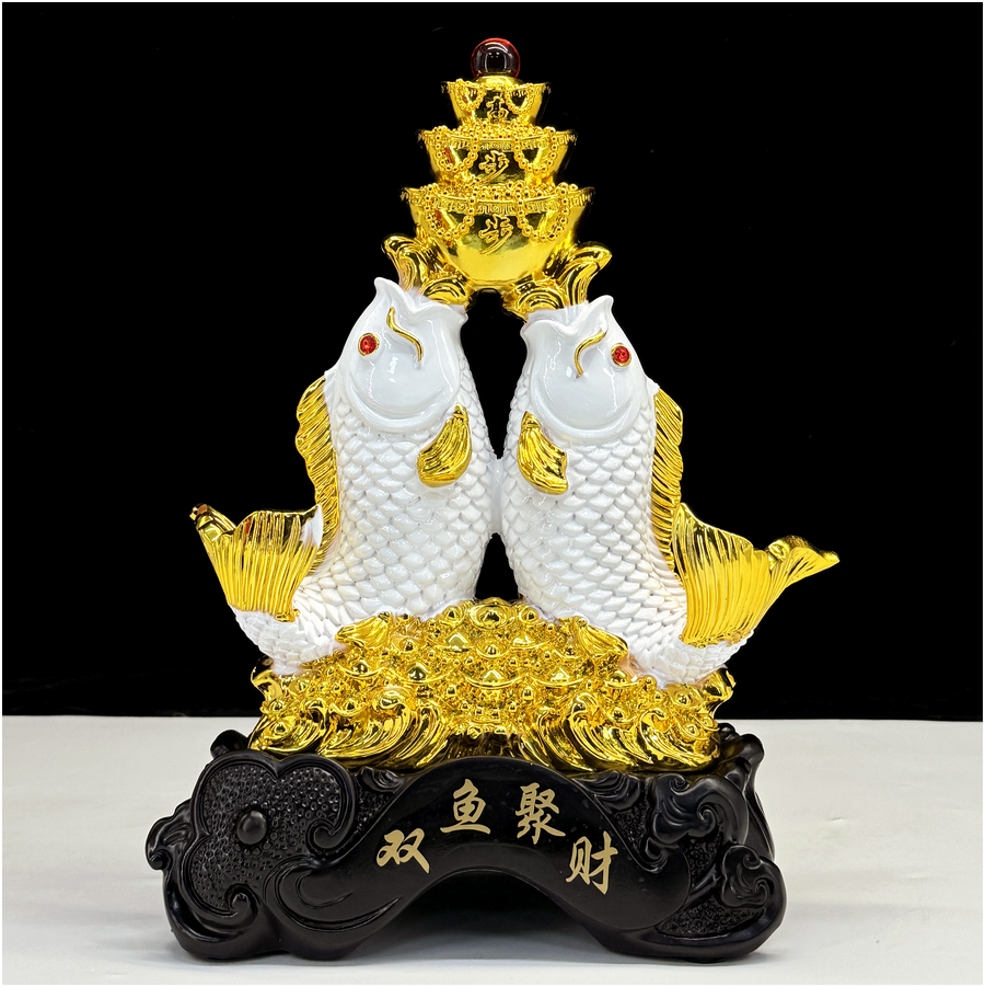 Golden Double Fish Wealth Statue