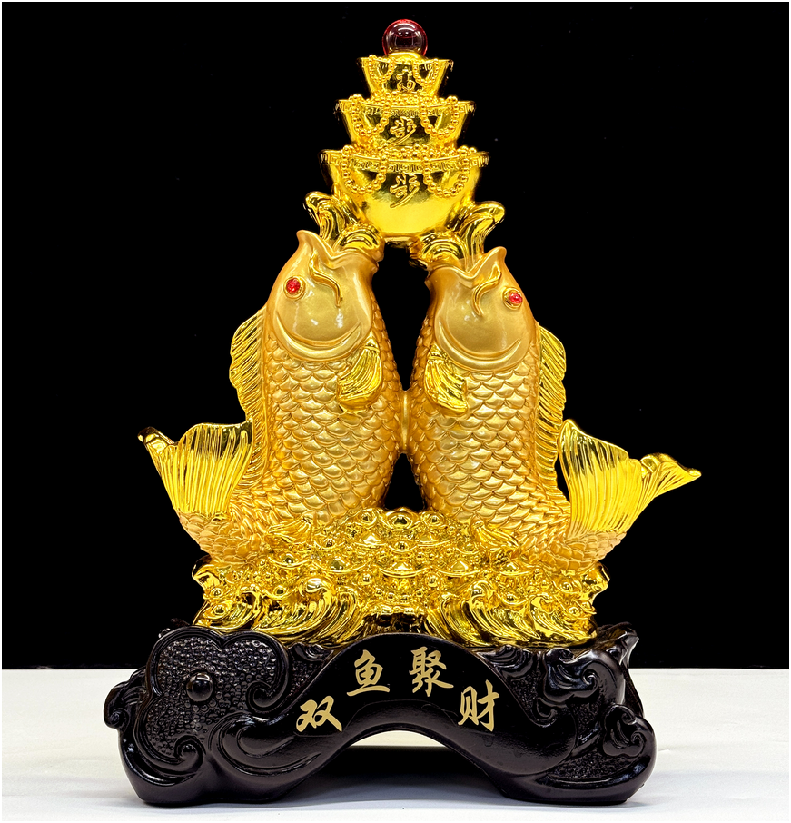 Golden Double Fish Wealth Statue