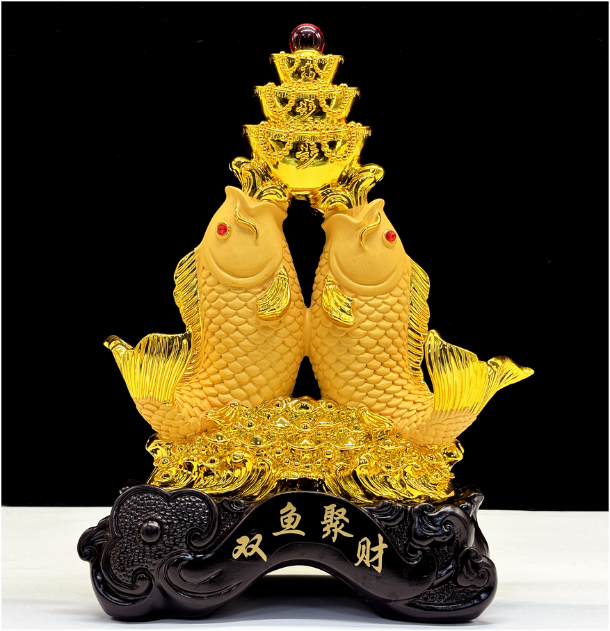Golden Double Fish Wealth Statue