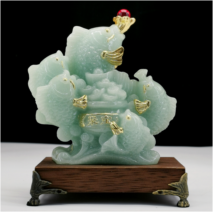 Jade Prosperity Fish Statue