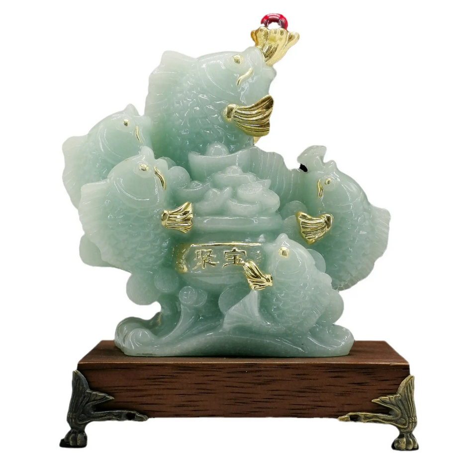 Jade Prosperity Fish Statue