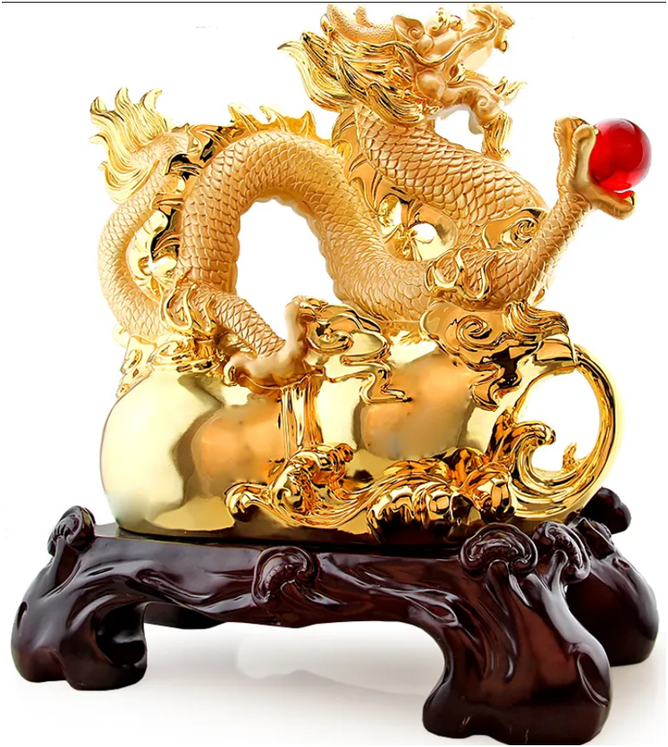 Majestic Golden Dragon Wealth Statue