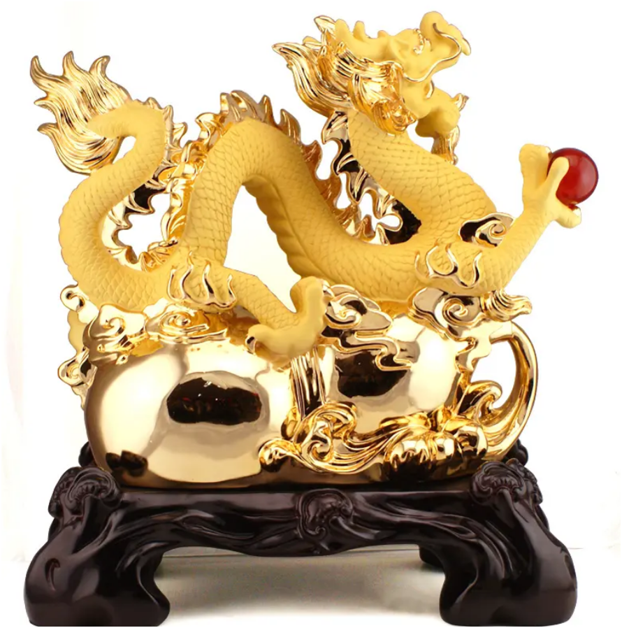 Majestic Golden Dragon Wealth Statue