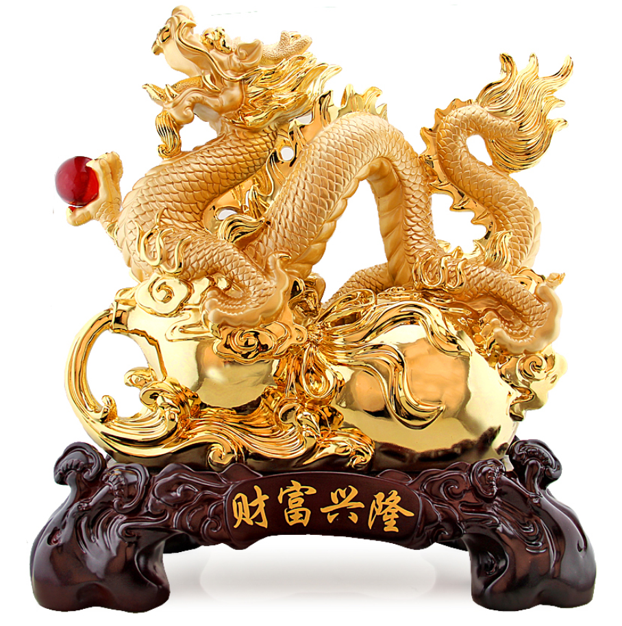 Majestic Golden Dragon Wealth Statue