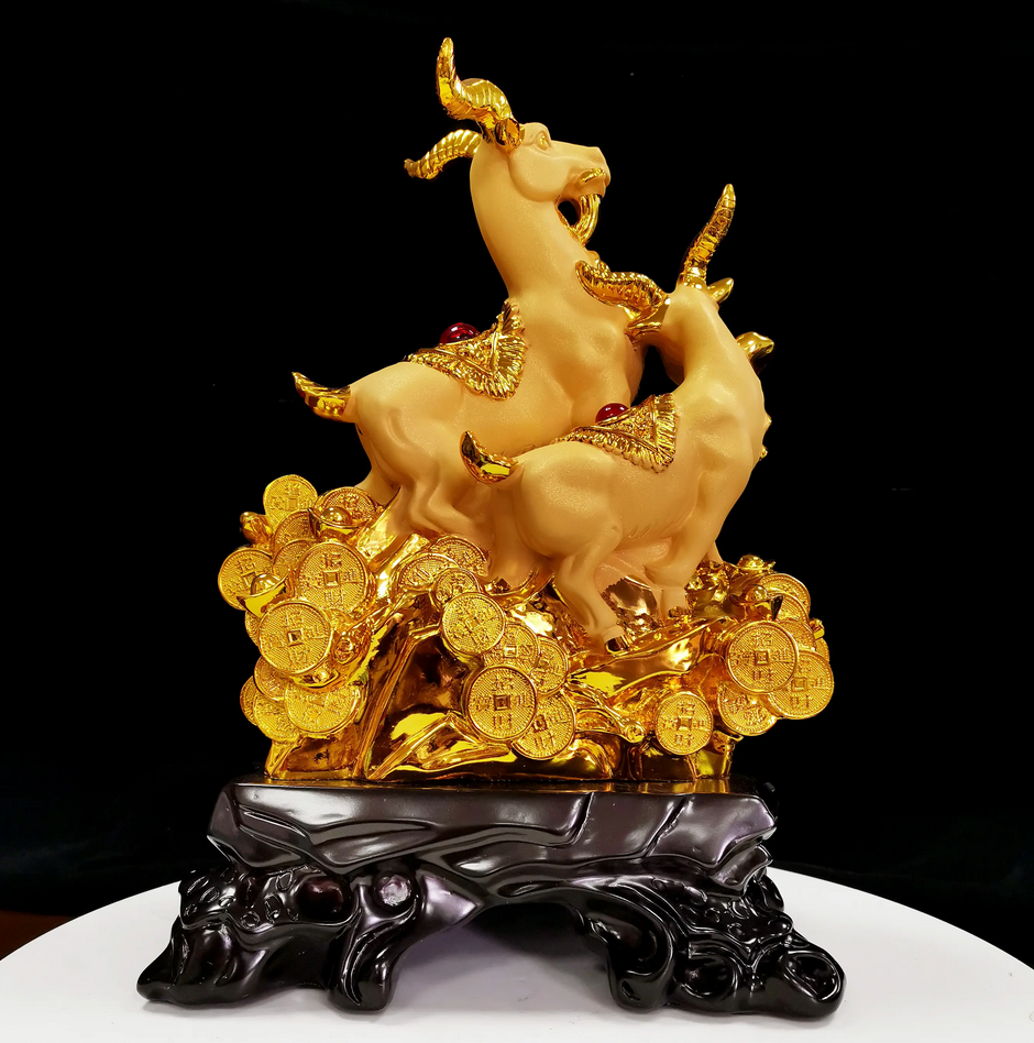 Golden Prosperity Three-Goat Statue