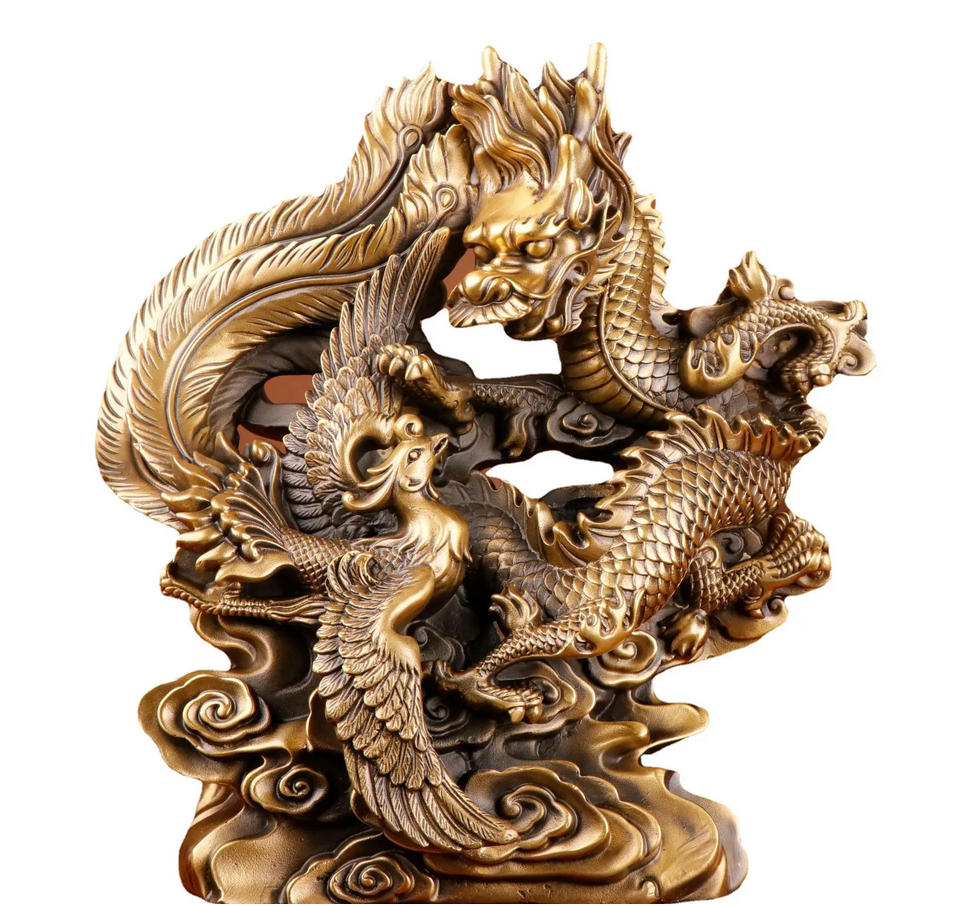 Brass Dragon & Phoenix Sculpture