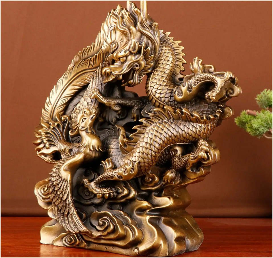 Brass Dragon & Phoenix Sculpture