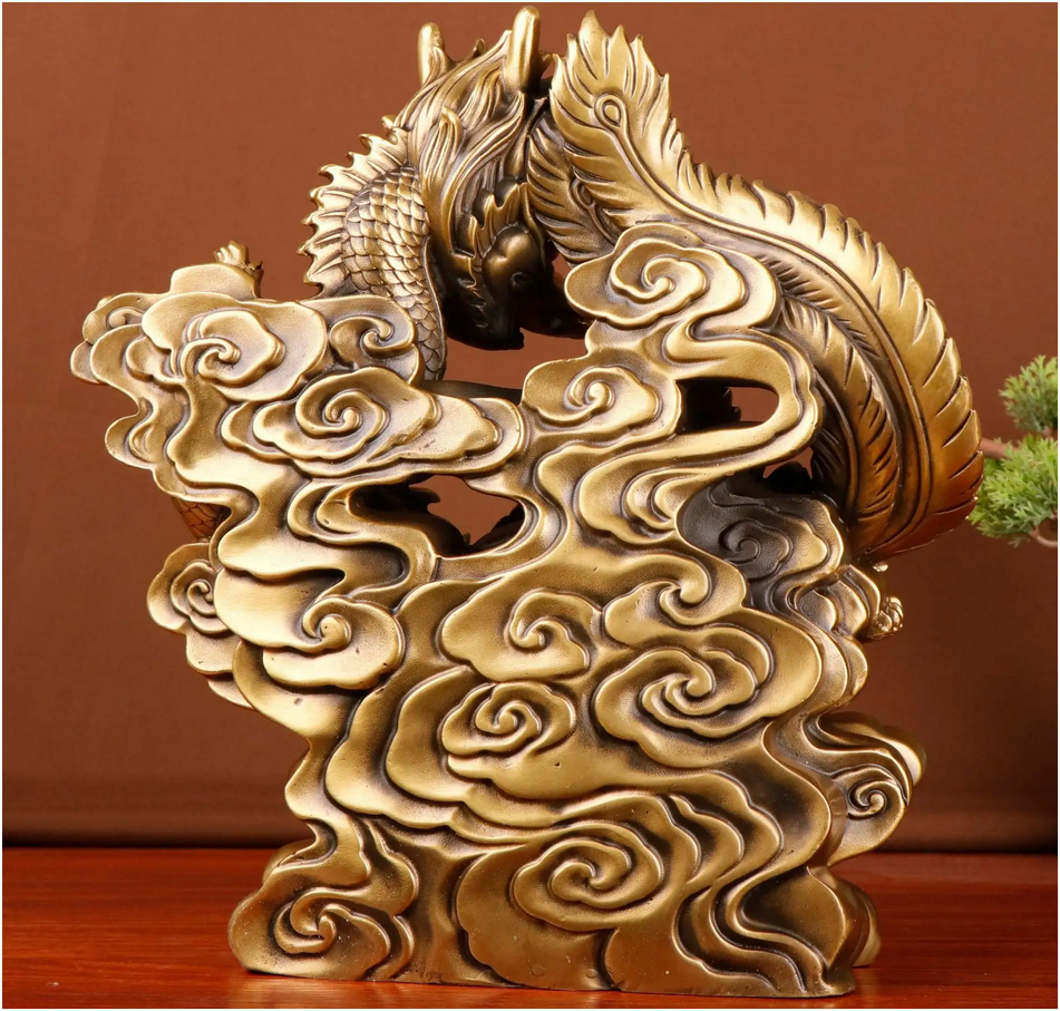 Brass Dragon & Phoenix Sculpture