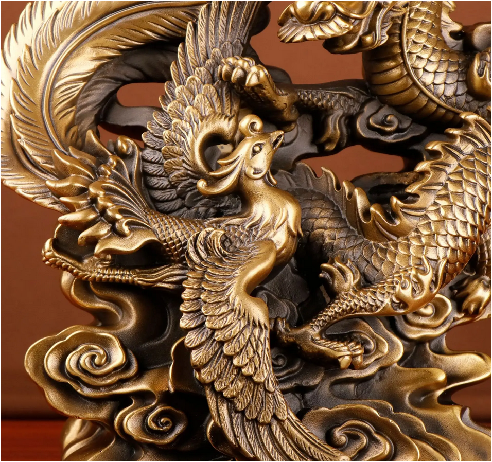 Brass Dragon & Phoenix Sculpture