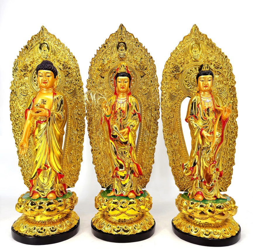Western Three Sacred Buddha Resin Painted Statues (Set of 3)