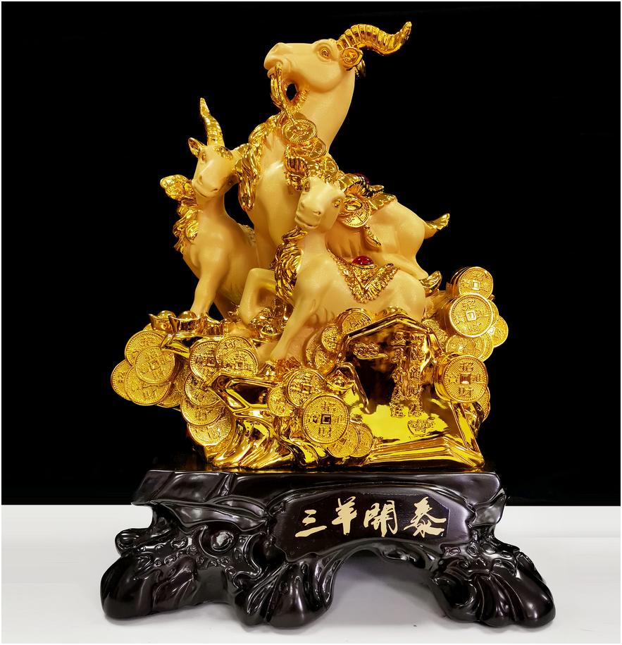 Golden Prosperity Three-Goat Statue