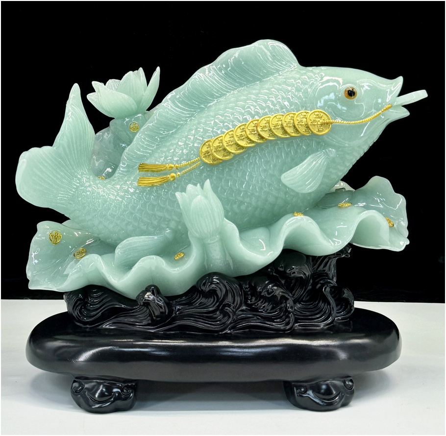 Golden Prosperity Koi Carving