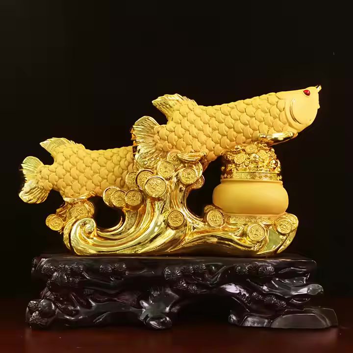 Feng Shui Golden Arowana Fish Statue