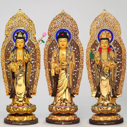 Western Three Sacred Buddha Copper Statues (Set of 3).