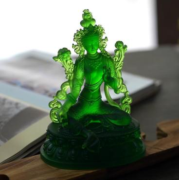 Green Tara Buddha Statue Coloured Glaze