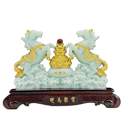 Jade Double Horse Harmony Sculpture