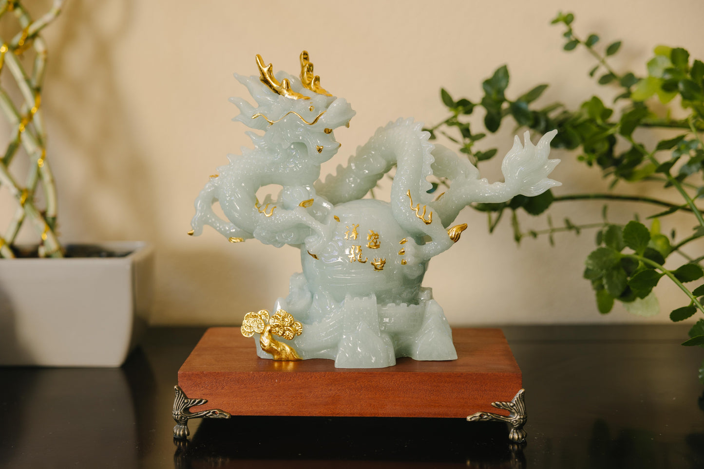 Blue Jade Dragon Statue