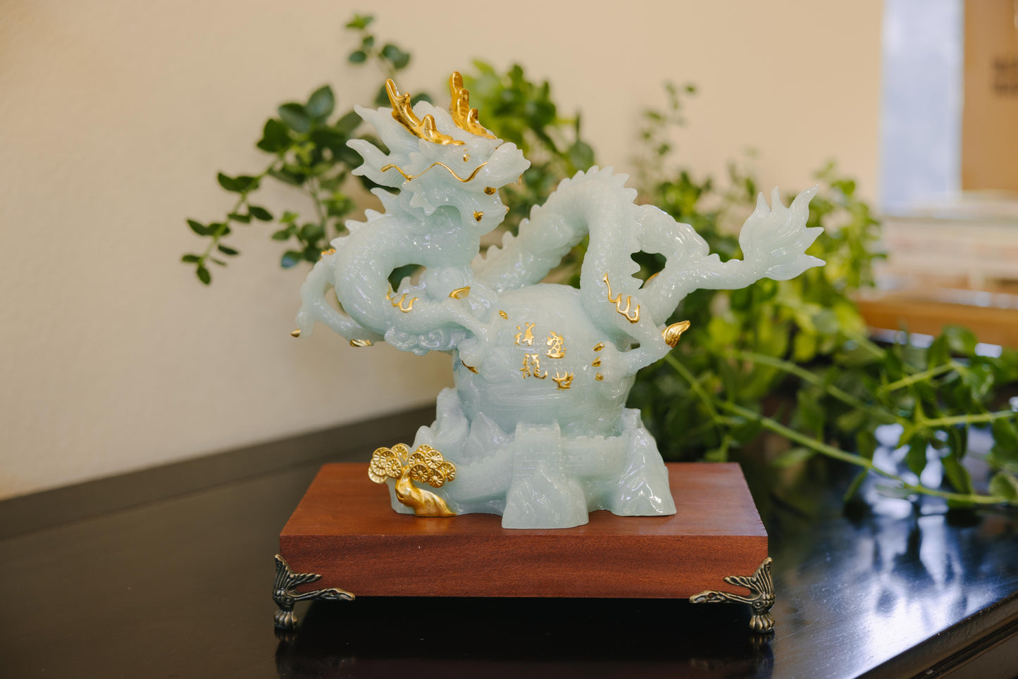 Blue Jade Dragon Statue