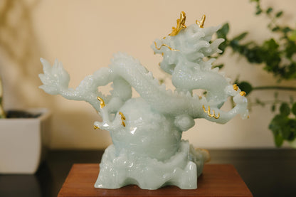 Blue Jade Dragon Statue