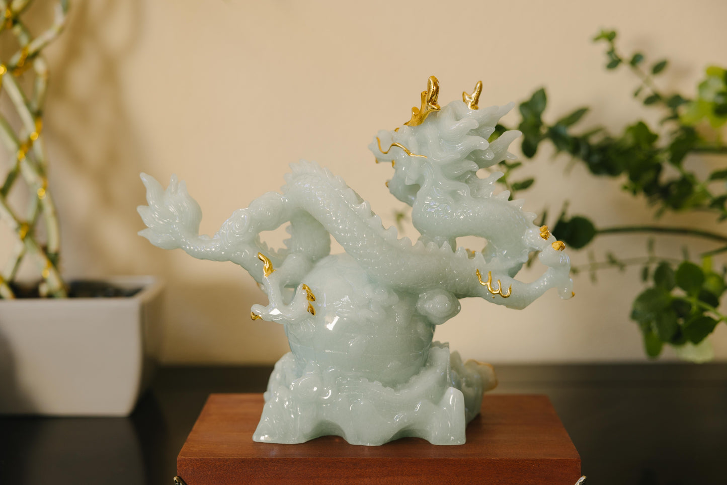 Blue Jade Dragon Statue