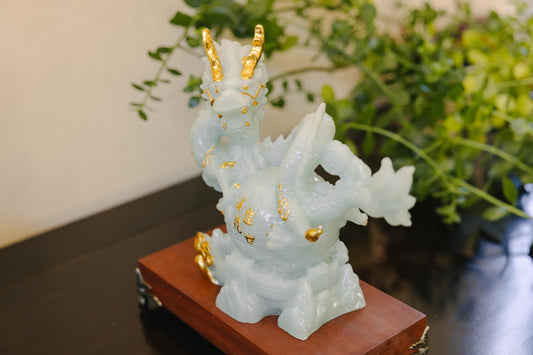Blue Jade Dragon Statue