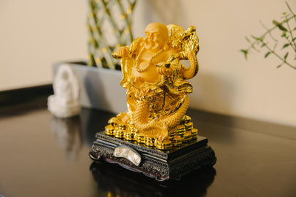 Golden Laughing Buddha with Dragon