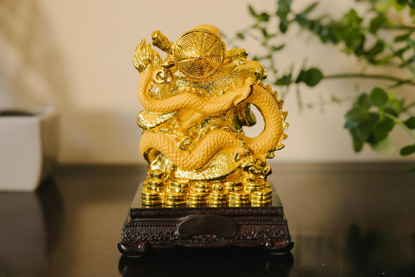 Golden Laughing Buddha with Dragon