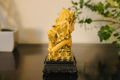 Golden Laughing Buddha with Dragon