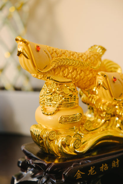 Golden Arowana Fish Statue