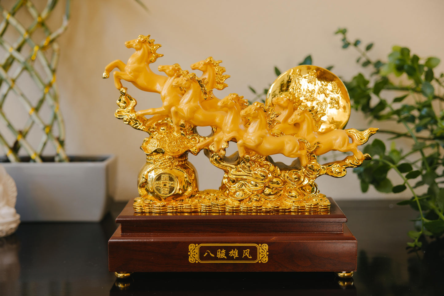 Golden Eight Horses of Success Resin Statue