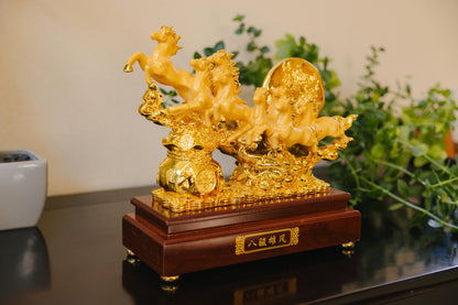 Golden Eight Horses of Success Resin Statue