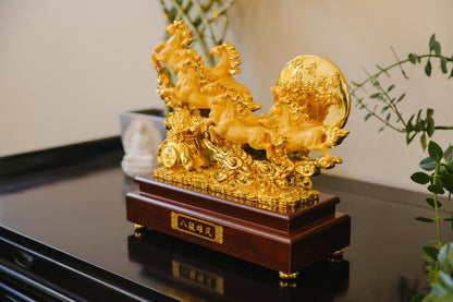 Golden Eight Horses of Success Resin Statue