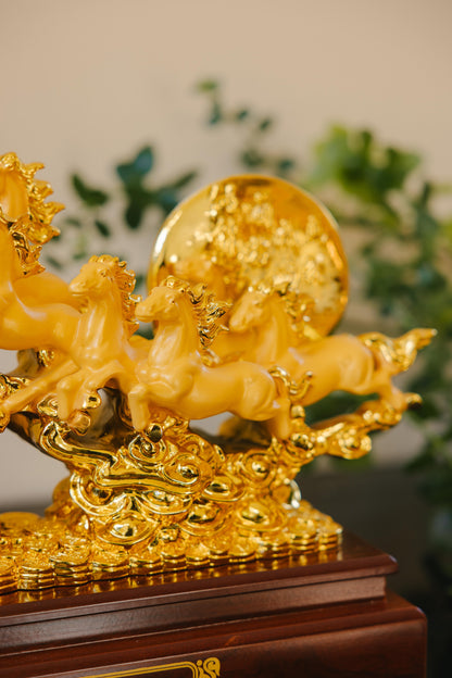 Golden Eight Horses of Success Resin Statue