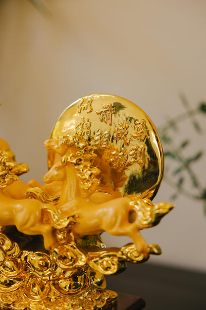 Golden Eight Horses of Success Resin Statue