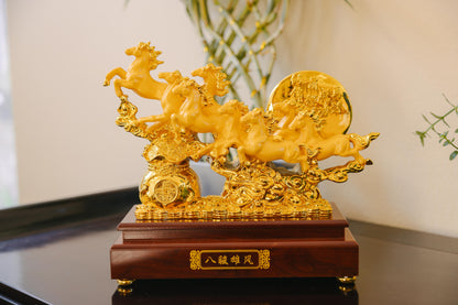 Golden Eight Horses of Success Resin Statue