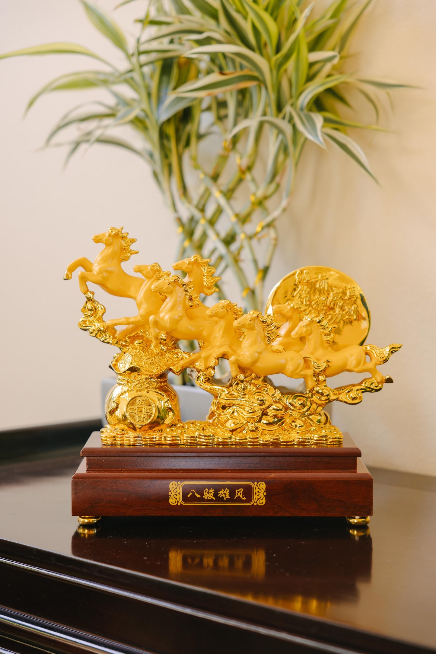 Golden Eight Horses of Success Resin Statue