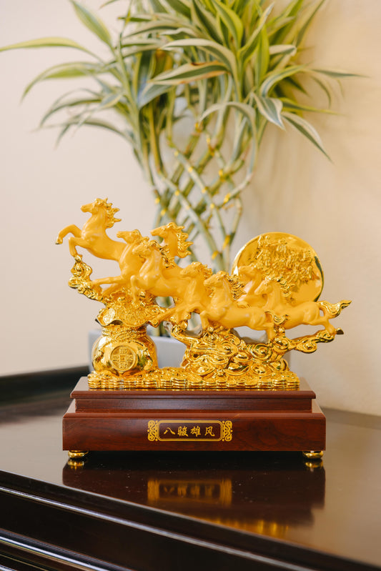 Golden Eight Horses of Success Resin Statue