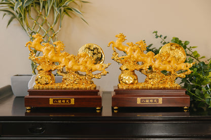 Golden Eight Horses of Success Resin Statue