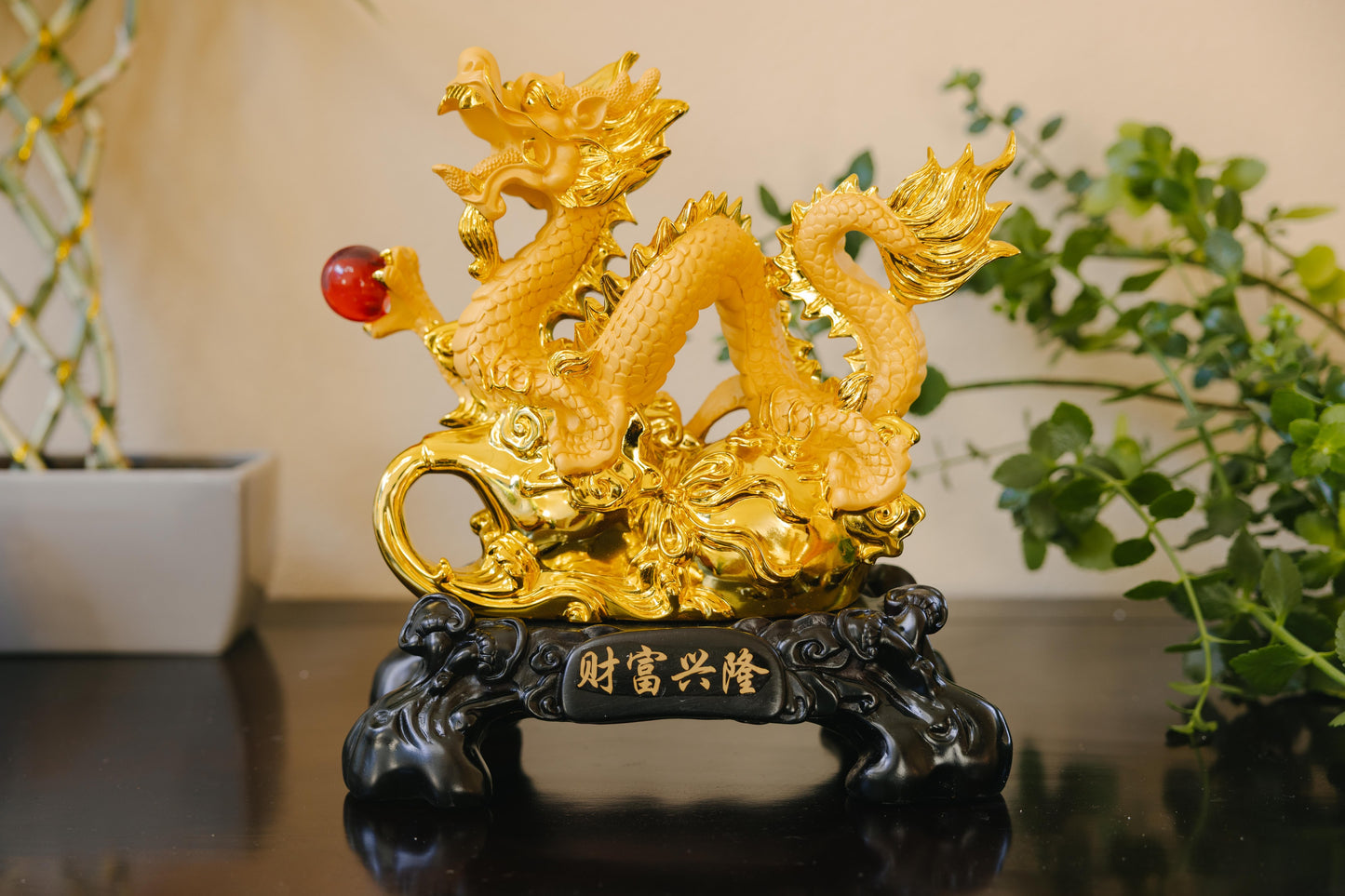 Majestic Golden Dragon Wealth Statue