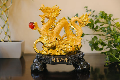 Majestic Golden Dragon Wealth Statue